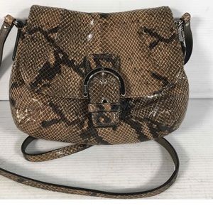 Coach Shoulder Crossbody Bag Taupe Snake Print Buckle Closure